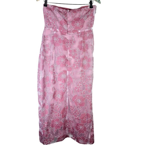 Lulu's Dreamy Vision Mauve Floral Burnout Jacquard Strapless Midi Dress, M, NWT - Picture 3 of 11
